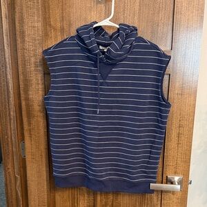 Z Supply Navy and White Striped Sleeveless Hoodie